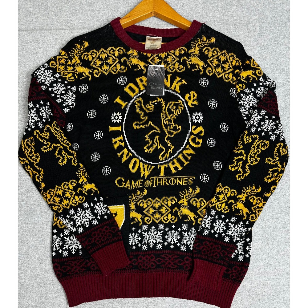 NWT Game of Thrones Sweater Mens Medium BlackI Drink and I Know Things Lannister